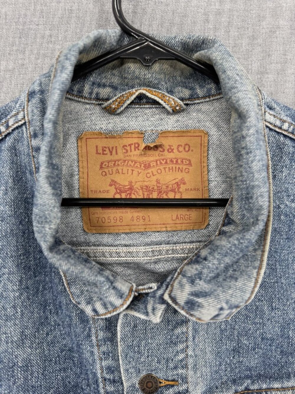 Vtg 90s Levis Blue Denim Jean Trucker Jacket Type 3 Mens L 70598 4891 Y2K - Picture 3 of 9